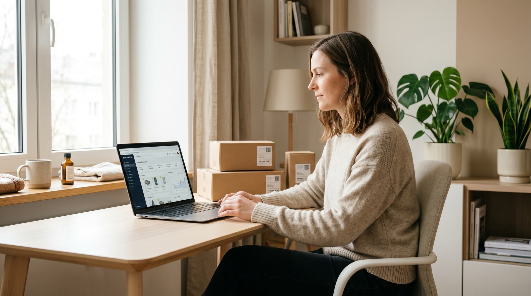 A small-business owner managing their online store with Rovela